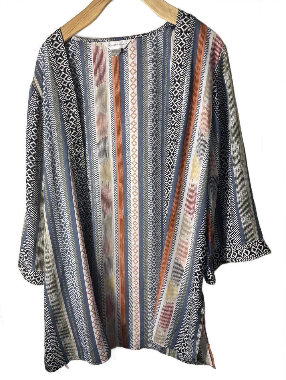 Christopher & Banks Printed Tunic Top Womens Size Medium Open Front Flowy Boho - Picture 3 of 8